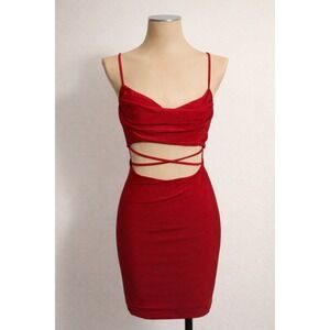 Windsor Red Cutout Bodycon Mini Dress Cowl Neck Strappy Waist Mens Small